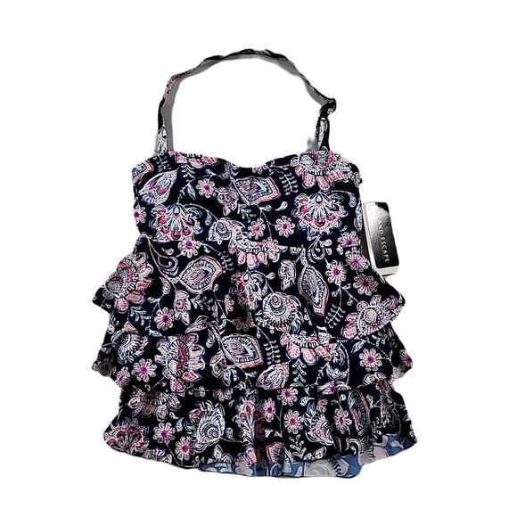 ISLAND ESCAPE Bandini Swimsuit Top Womens 8 Navy Floral Stretch Removable Cups - Picture 1 of 5